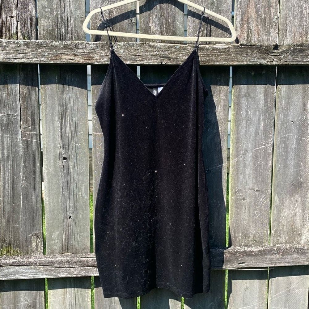 H&M Divided Black Sparkle Velour Bodycon Mini Dress | M